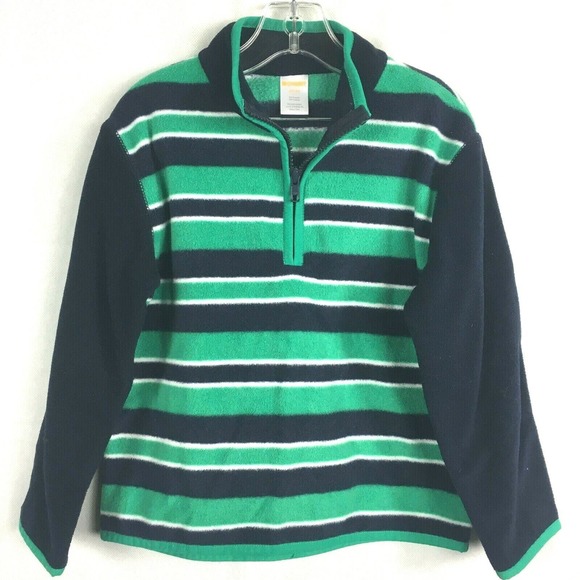 Gymboree Sweater Boys Sz 4T 5T Green Black Striped Fleece 1/4 Zip Pullover Shirt - Picture 1 of 6